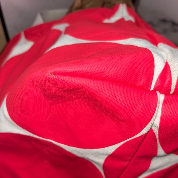 Kate Spade Red Circle Print Canvas Tote Bag with Leather Trim GUC - Picture 7 of 13